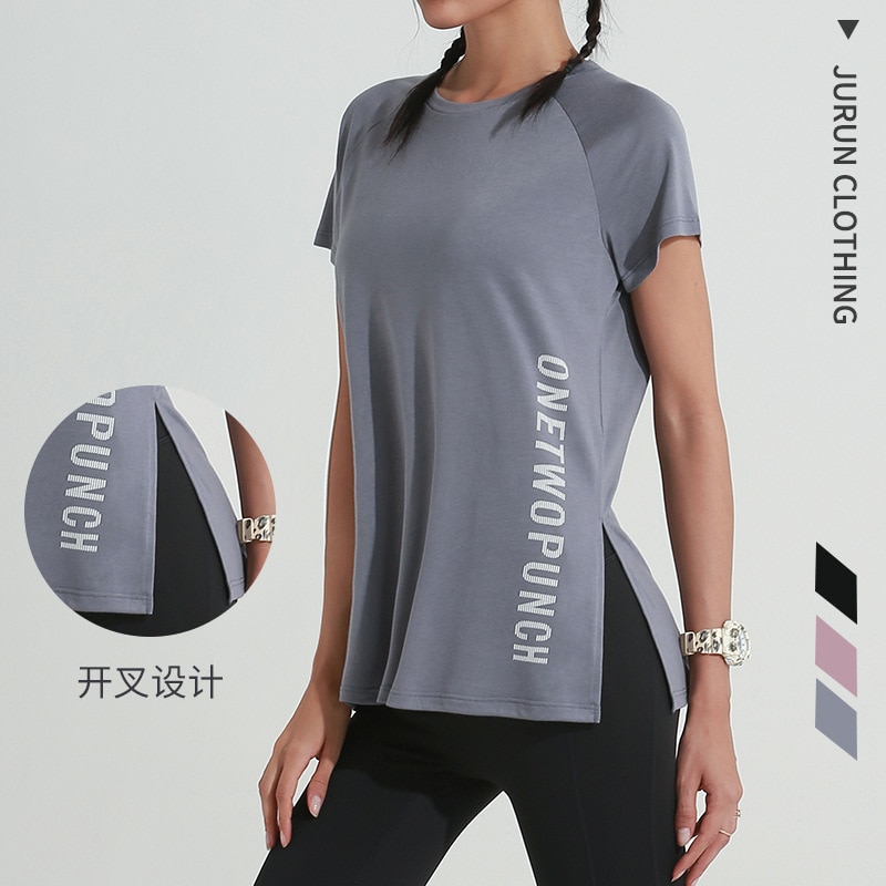 Nuovi abiti sportivi da allenamento larghi da donna T-shirt ad asciugatura rapida abbigliamento da Yoga sottile manica corta