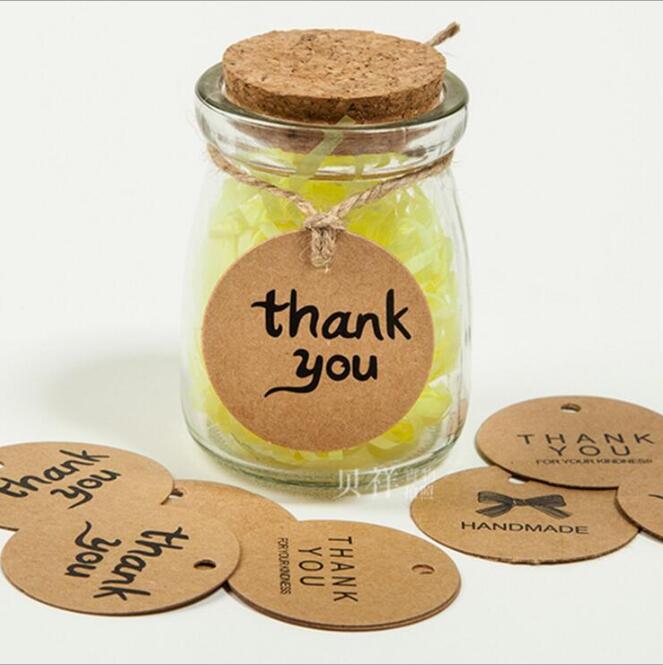 1000 stk 4cm kraftpapir takk runde plaggpose papir henge etiketter / klær papir sy tag
