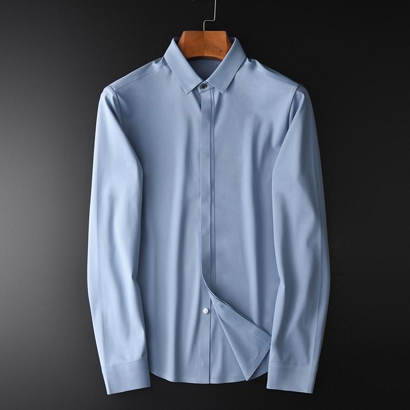 Einfarbig Herren Hemden Luxus Langarm Grau Blau Mens Kleid Hemden Herbst Und Winter Schlanke Herren Hemd Plus Größe 4XL: Blau / XXXL