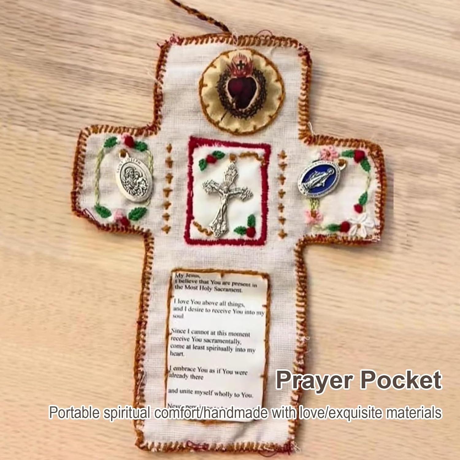 Pocket Shrine with Silver Cross Included Inside, Mini Prayer Quilt with Cross Inside, Encouragement Christian Spiritual