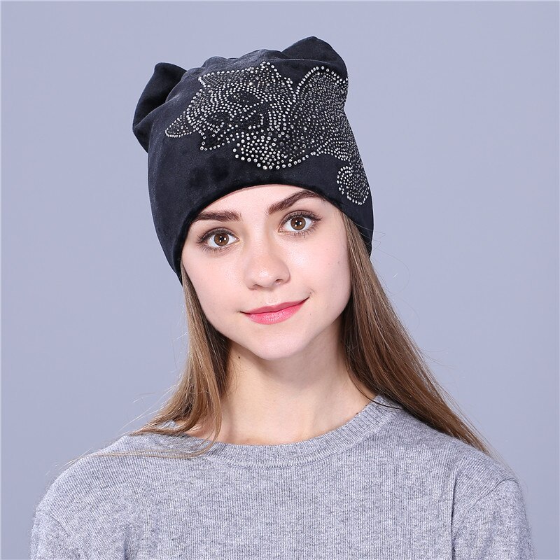 Xkolme söpö reinin kivi kitty flanellette syksy talvihattu naisille tytöille pipot skullies gorras