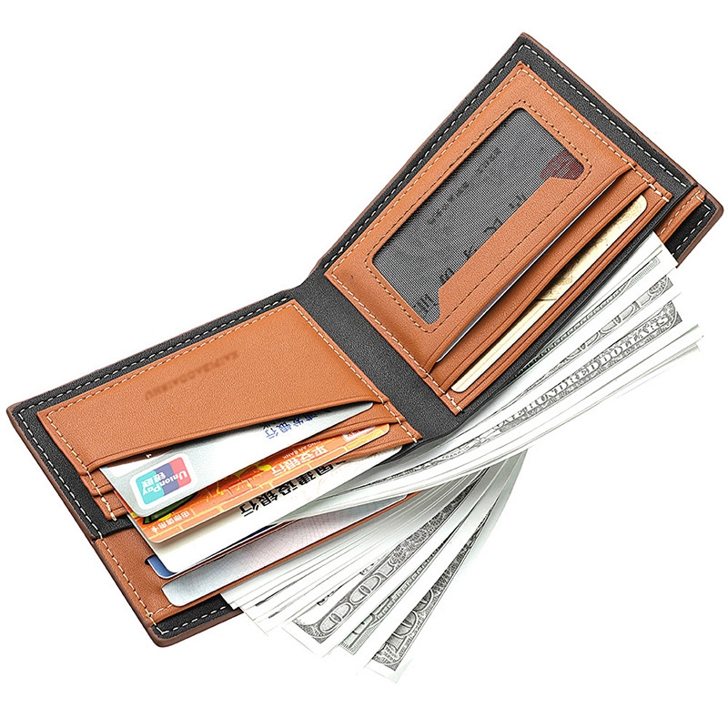 Short Wallet Microfiber Synthetic Leather Short Wallets Men Stripe Male Purse Coin Pouch Multi-functional Cards