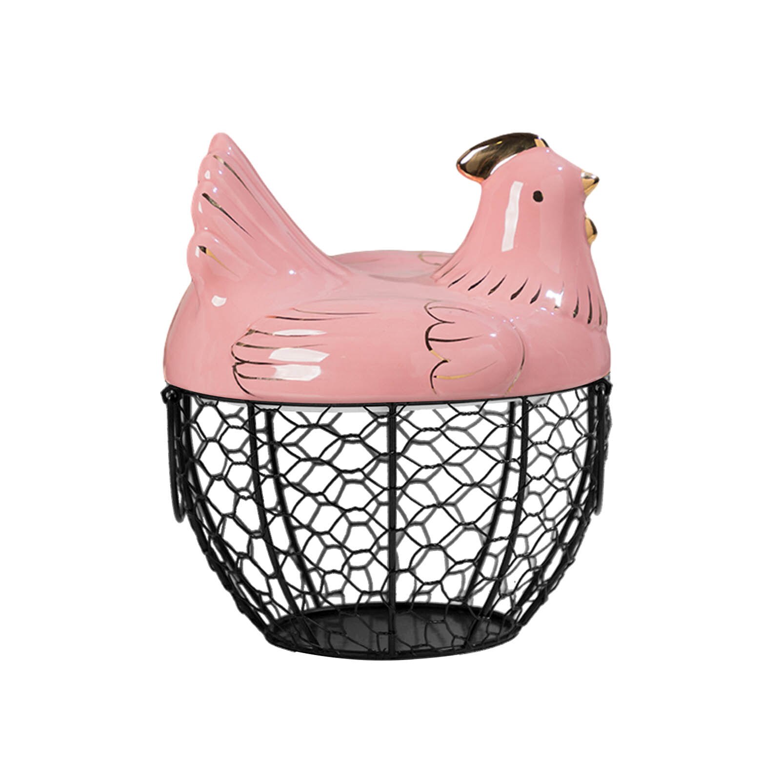 Ceramic Egg Holder Chicken Wire Egg Basket Fruit Basket Collection Ceramic Hen Oraments Decoration Kitchen Storage 19CMX22CM: H