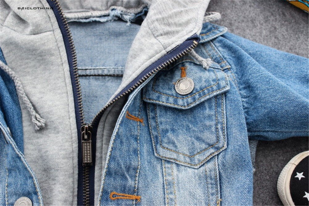 Stijl Herfst Jongens Cowboy Jeans Jas Kinderen Cool Classic Hooded Uitloper Jassen Kids Casual Kleding