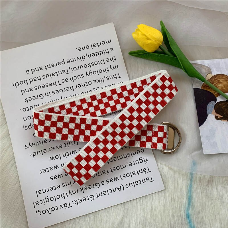 Cinturón de para mujer, pantalones vaqueros de lona informales, encantadores cinturones para mujer, hebilla a cuadros negra y blanca, Correa larga de 120cm, cinturón con hebilla: B belt