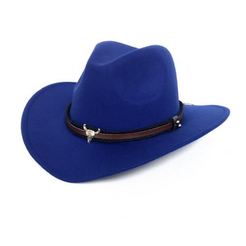 Oksehoved unisex western cowboy uldhue bred fodrand cap med rem: Blå