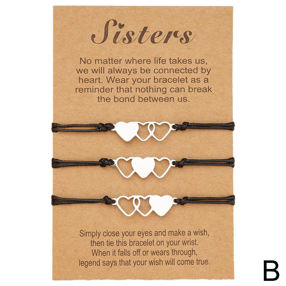 2/3/4/5Pcs Sister Card Bracelet Steel Heart-shaped Good Friend Bracelet Birthday Symbol Of Friendship: 3pcs