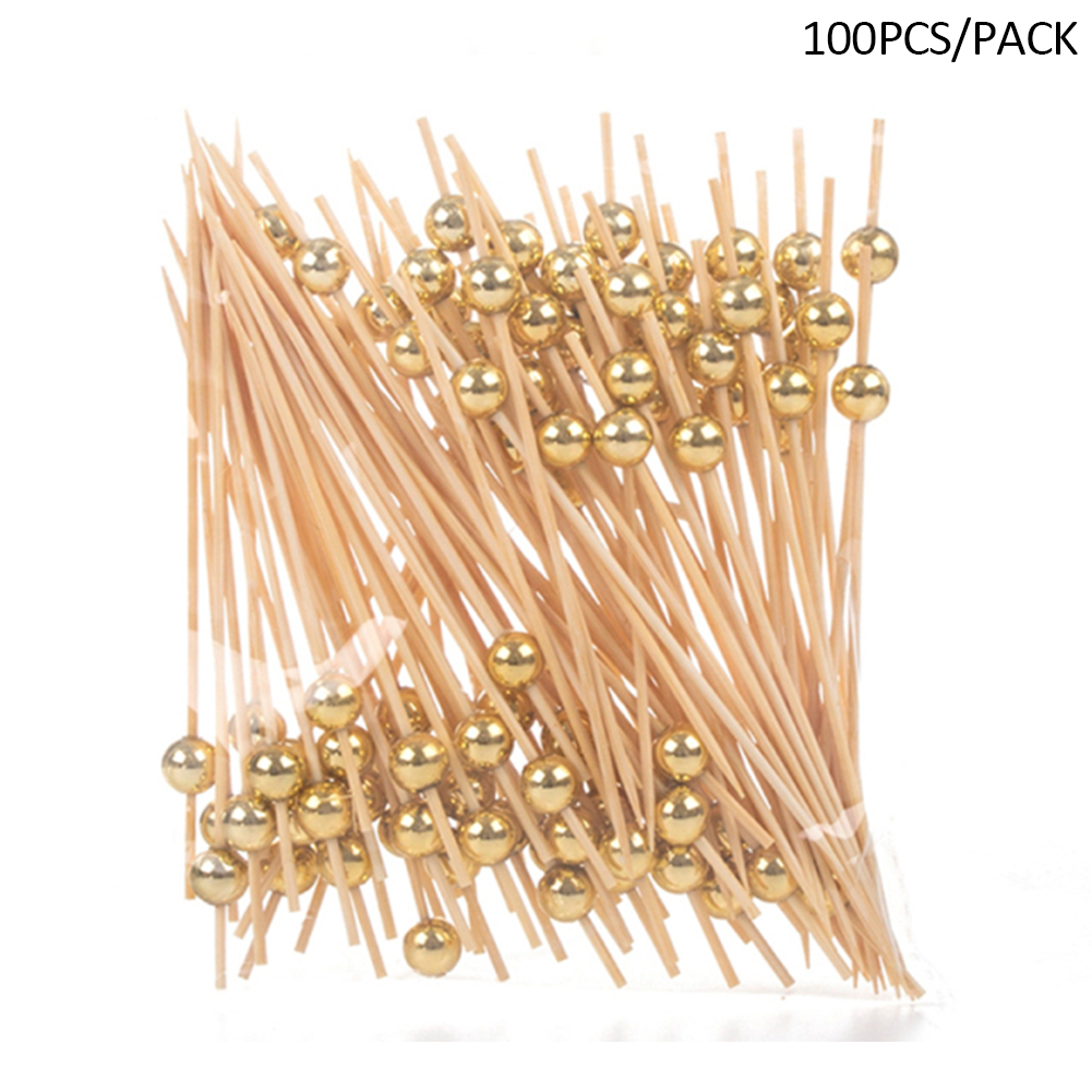 100pcs Salad Home Desserts Wedding Party Bamboo Toothpicks Practical Cake Decor Cocktail Picks With Pearl Disposable Restaurant