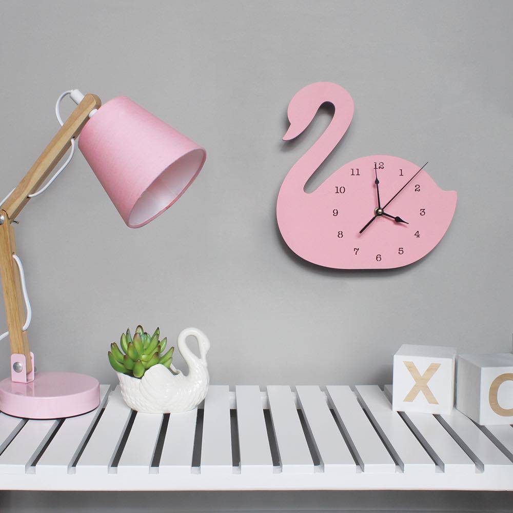 INS Nordic Wind Meisje Kinderkamer Zwaan Mute Klok Houten Muur Decoratie Ornament