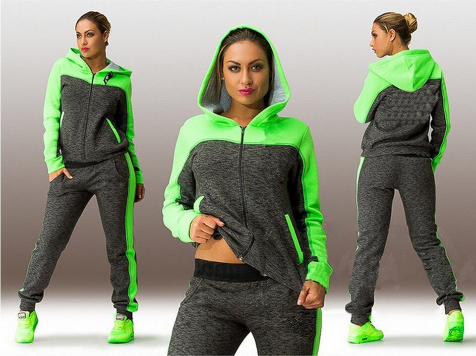 Patchwork Hooded Zipper Suit Set Women Tracksuit Two-piece Sport Style Outfit Jogging Sweatshirt Fitness Lounge Sportwear