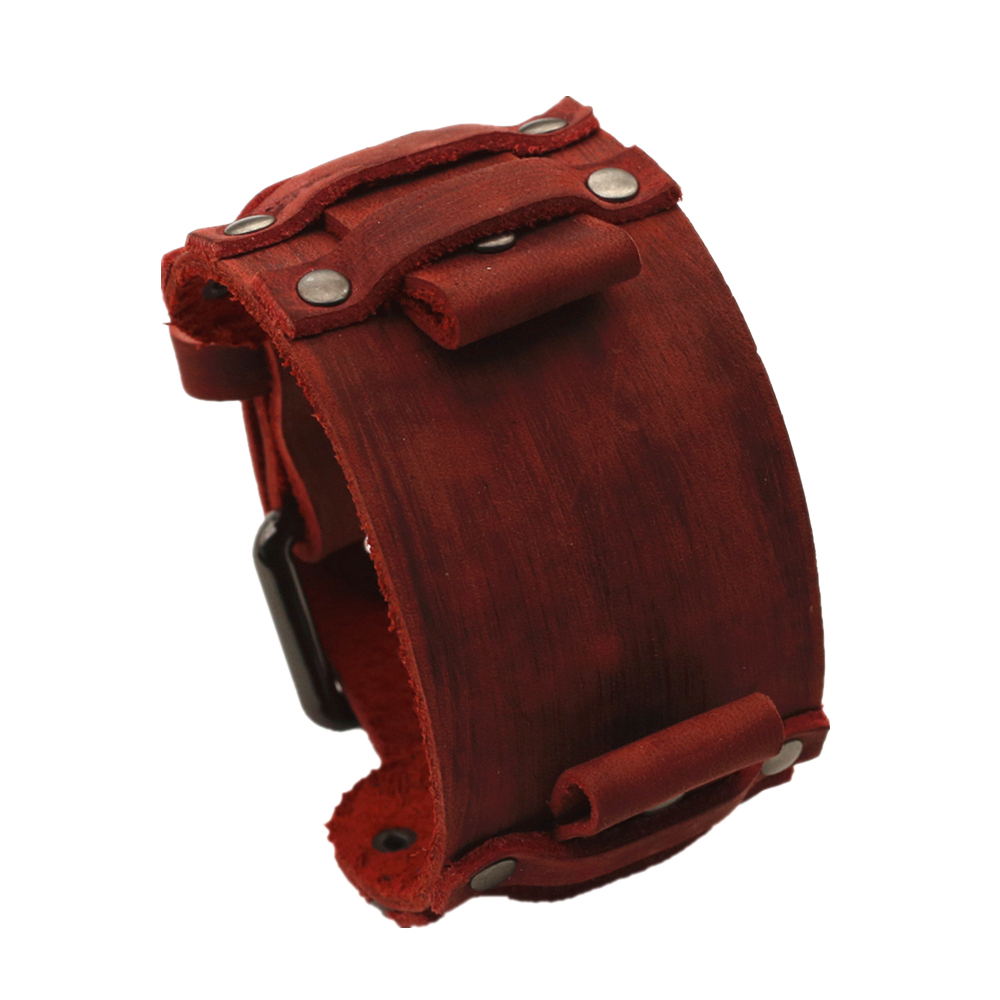 Punk svart blå röd grön brun läder klockarmband herr 22mm 24mm klockarmband armband smycken: Röd / 22mm