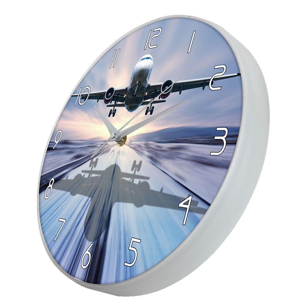 Landung der Passagier Flugzeug Moderne Wanduhr Luftfahrt Zauberstab Kunst Dekor Stille Bewegung Randlose Wanduhr Flugzeug