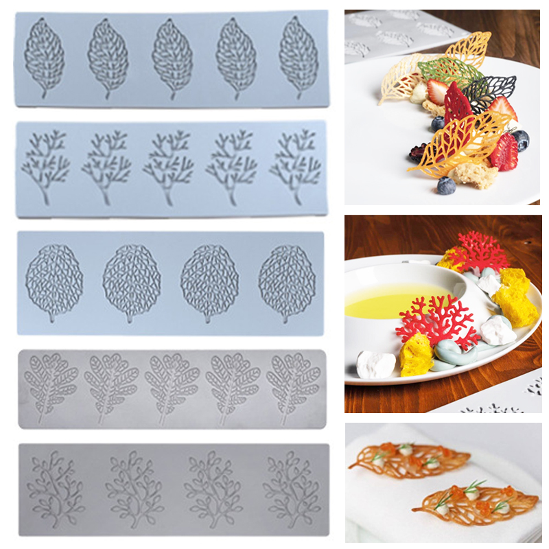 Leaf Shape Cake Border Fondant Lace Mat Coral Maple Butterfly Chocolate Silicone Mold Printing Mat Baking Mold DIY Cake Stencil