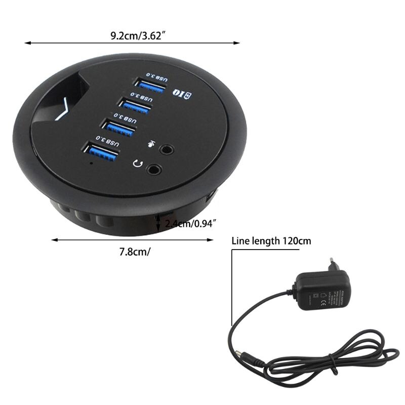 Mounting In-Desk 4 Ports USB 3.0 Hub High Speed External Expansion Adapter For Laptop PC Computer Tablet Charging Device