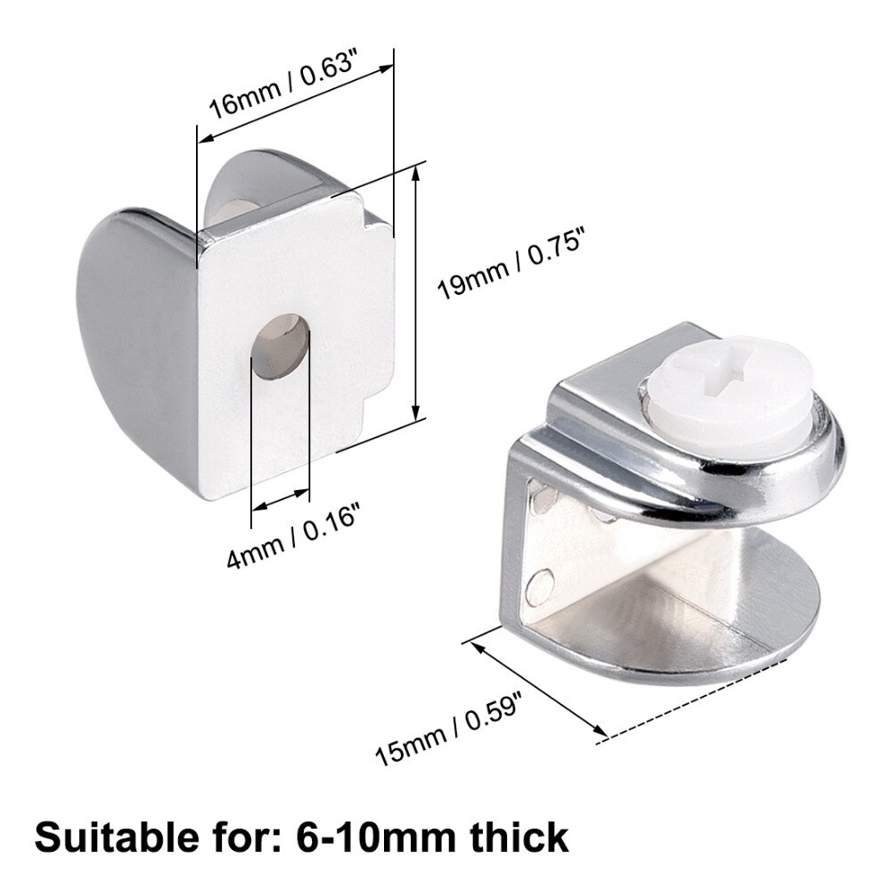 Uxcell 8pcs Zinc Alloy Glass Shelf Brackets Glass Wall Bracket Glass Clamp Clip Holder for 4-8mm 6-8mm 6-10mm 7-10mm 4 Styles