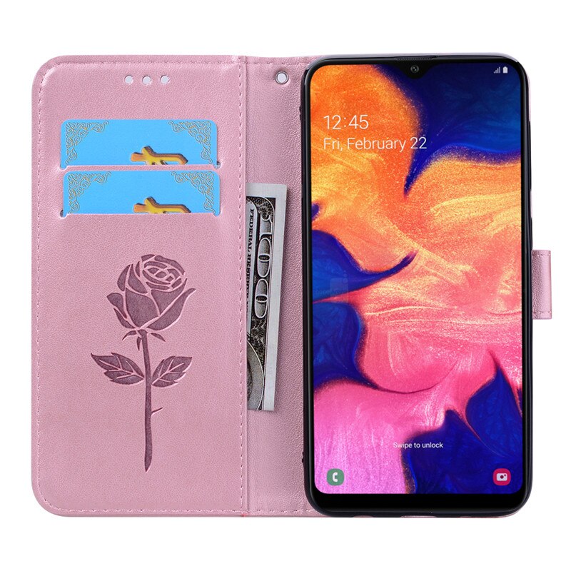 Çiçek deri kılıf Samsung Galaxy A10 10 kapak cüzdan Flip Case Samsung A10 A105F telefon kılıfı 3D gül Coque Funda kitap RK9401