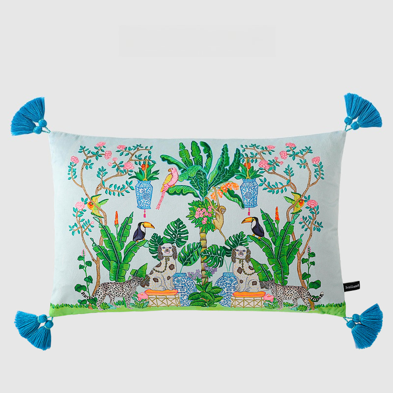 Housse de coussin rectangulaire avec pompon mignon chien, taie d'oreiller imprimée Double face en velours doux, décoration de canapé, chambre à coucher, voiture 30x50cm: Gris clair