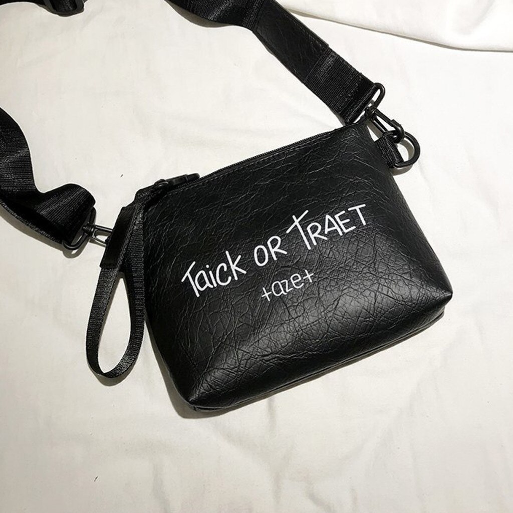 Mujer de de la línea, hombro bolsa chicas de Color sólido carta de ocio bolso de mano: BK