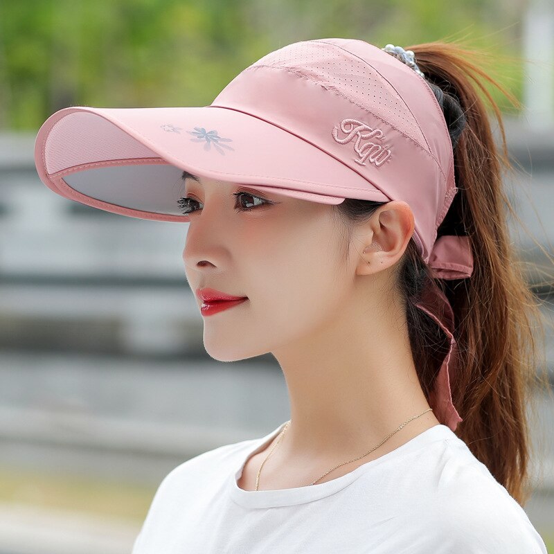 Verano sol sombrero visera gorras mujer escalable ala vacía arriba de béisbol gorra de protección UV playa visera del sol sombreros para las mujeres: dark pink