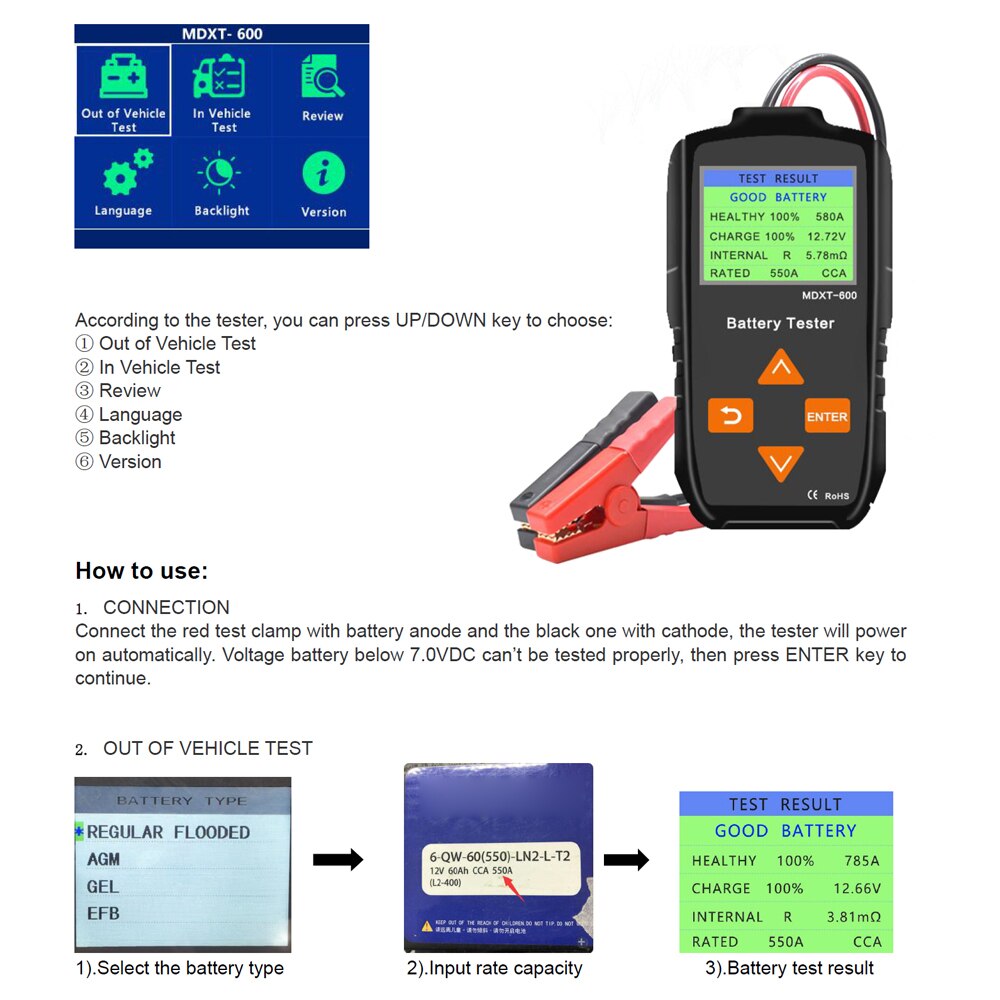 Automotive Car Battery Tester 12.0V 24V Battery System Analyzer Truck Motorcycle Battery Tester Digital Car System Analyzer