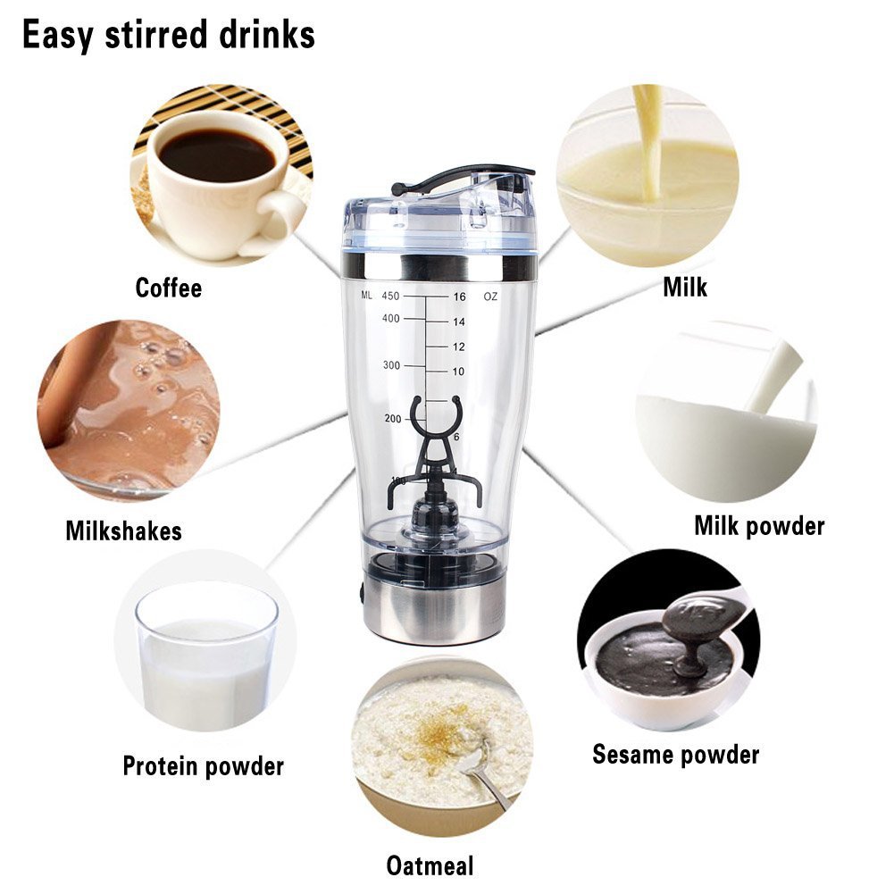 Elektrisk automatisk protein shaker blanding drinkware vandflaske kop blender rustfrit stål 450ml bevægelse kaffe smart mixer