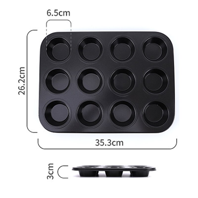 4/6/12 Cup DIY Cupcake Pan Muffin Tray Cupcake Mold Non Stick Bakeware Biscuit Pan Microwave Cake Mold Carbon Steel Baking Tray: Black 12 Cup