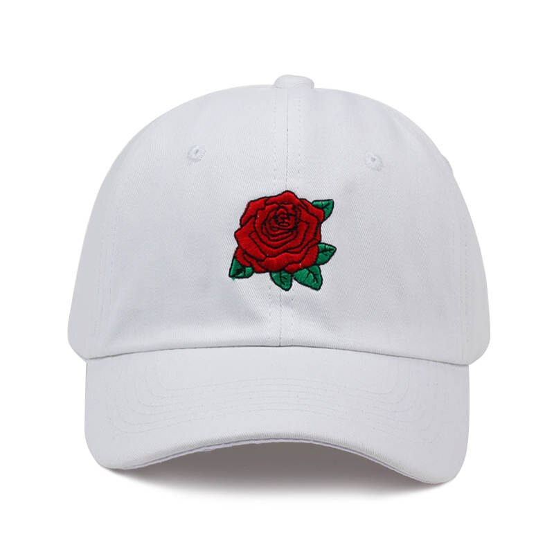 Voron rød rose blomst baseball kasket kvinder bomuld snapback kasket far hat kvindelig hip hop solskærm sommer sol hat: Hvid