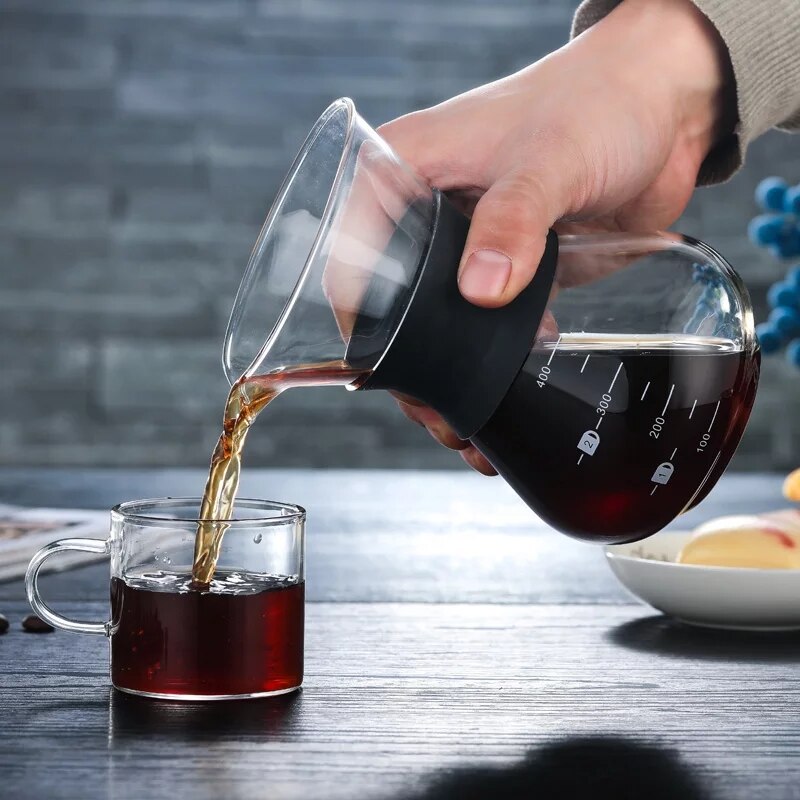 Värmebeständig kaffekanna i glas med filter i rostfritt stål handdroppskanna kafébryggare dela kanna barista häll över kaffebryggare