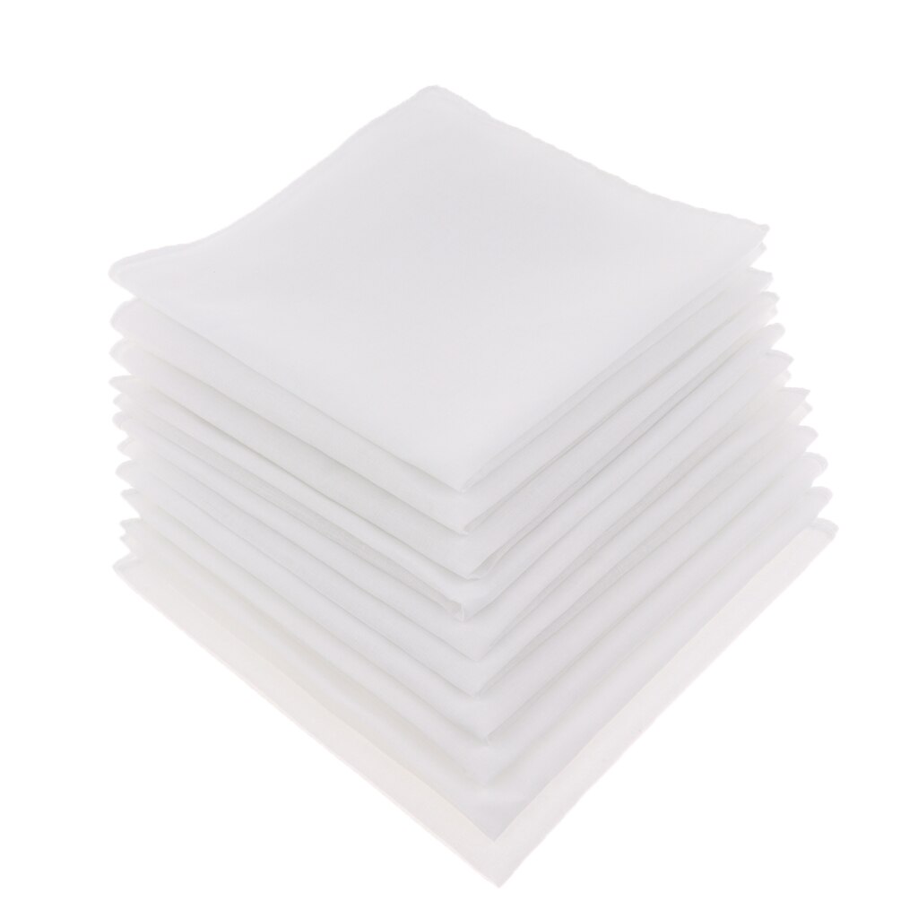 100% coton carré Super doux lavable Hanky 10 pièces hommes mouchoirs blancs femmes enfants classique mouchoir