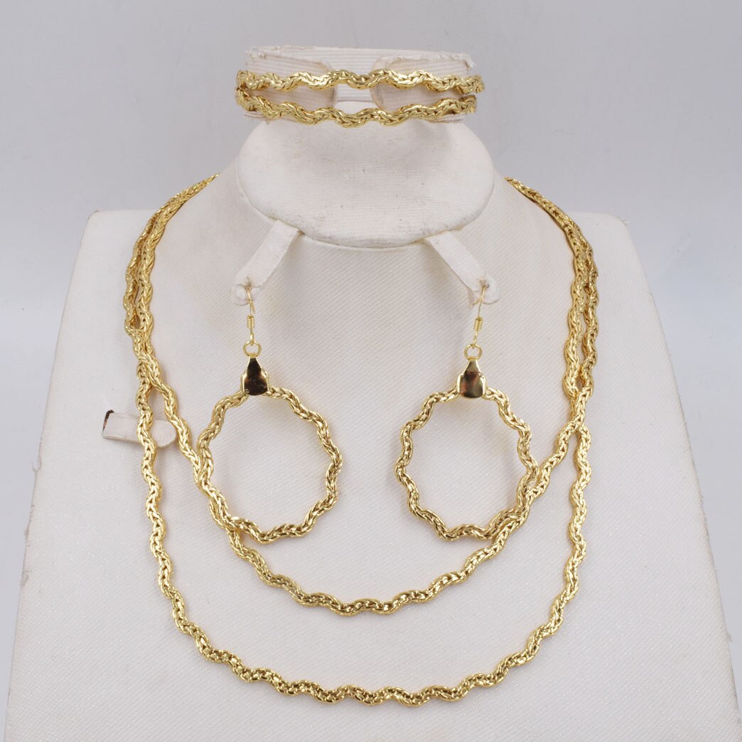 Dubai Italy 750 Gold color Jewelry BIG Set For Women african beads jeweLry necklace set earring