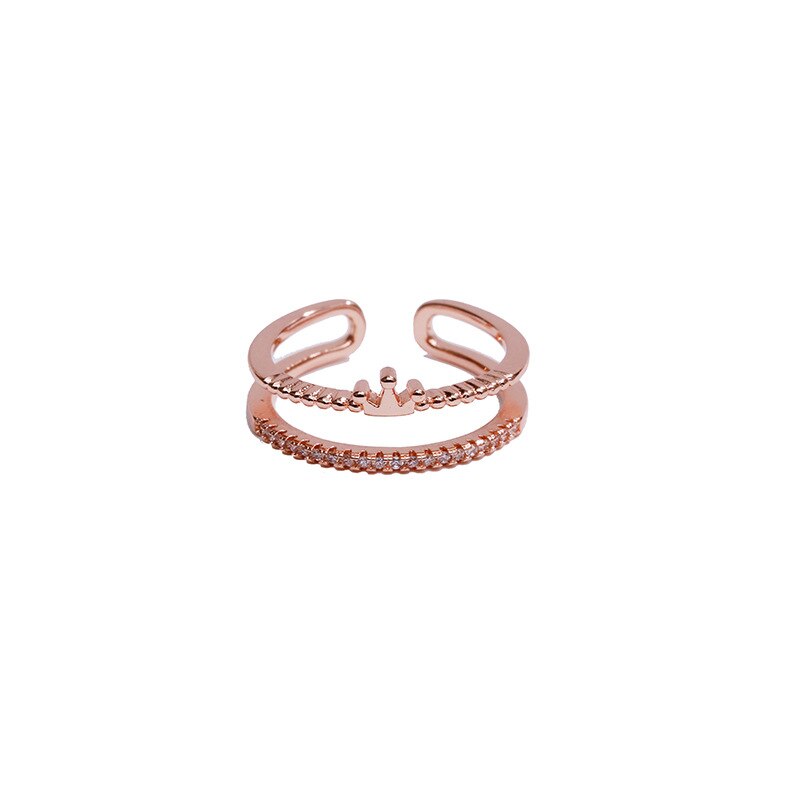 Mode Dubbele Laag Ringen Strass Voor Meisje Vrouwen Ringen Temperamentgift Sieraden: Rose gold