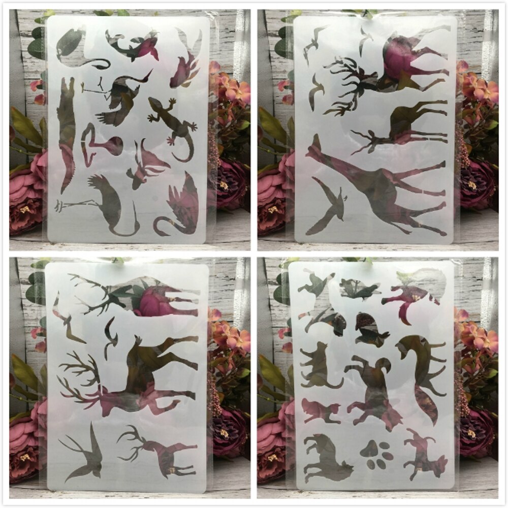 4 stuks  a4 29*21cm giraffe wilde dieren diy gelaagdheid sjablonen schilderen plakboek kleuren reliëfalbum decoratief sjabloon