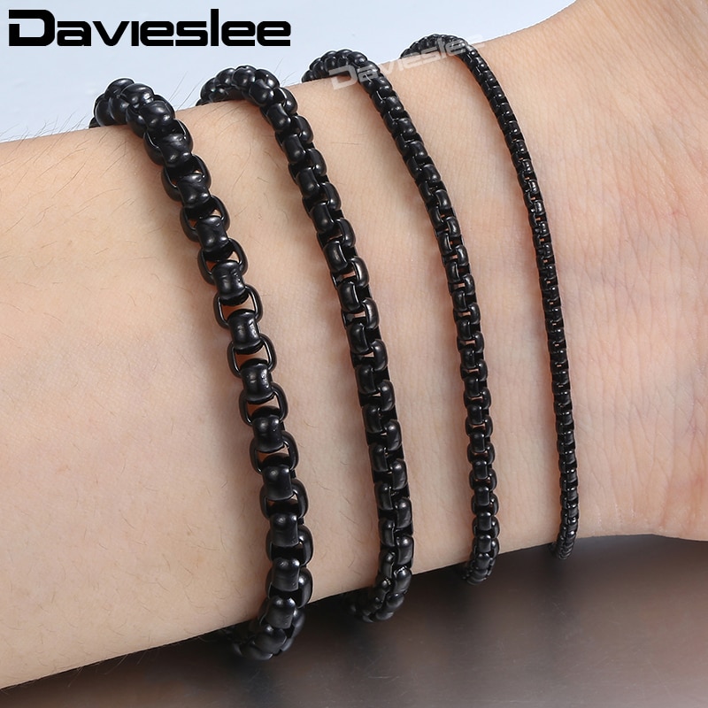 2-5mm heren armbanden met ronde schakels in zwarte roestvrij stalen uitvoering voor dames, heren en jongens, sieraden kbb 12