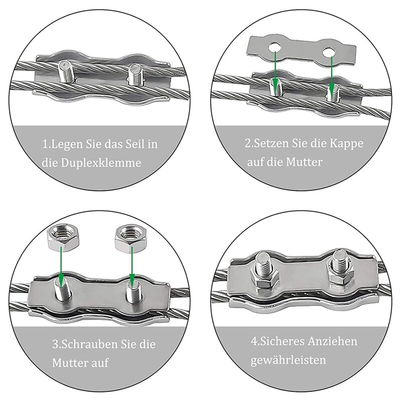 24Pcs Wire Rope Clamp 3mm, Wire Rope Clamp Rope Clip, Cable Marine Duplex Clip for Clothesline Awning Attachment