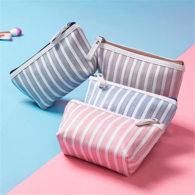 Stripe Canvas Pencil Bag Stationery Storage Bag Office School Supplies Zipper Pen Pouch Pencil Case for Students