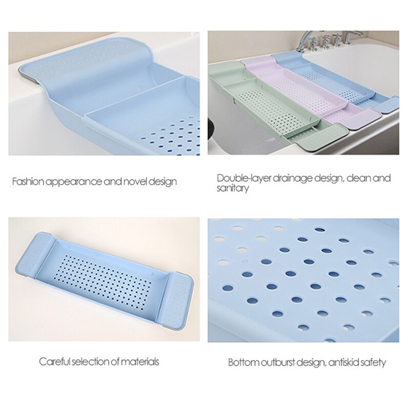 Retractable Bathtub Storage Rack Bath Tray Shelf Plastic Kitchen Drain Rack Multifunction Towel Organizer Shelf Bathroom Tools