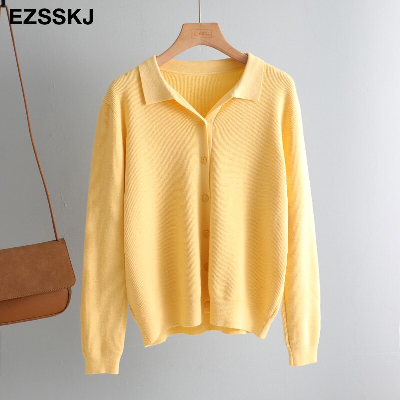 spring autumn short knit cardigans Women casual loose Square collar button sweater Cardigans Outwear female basic jacket coat: YELLOW