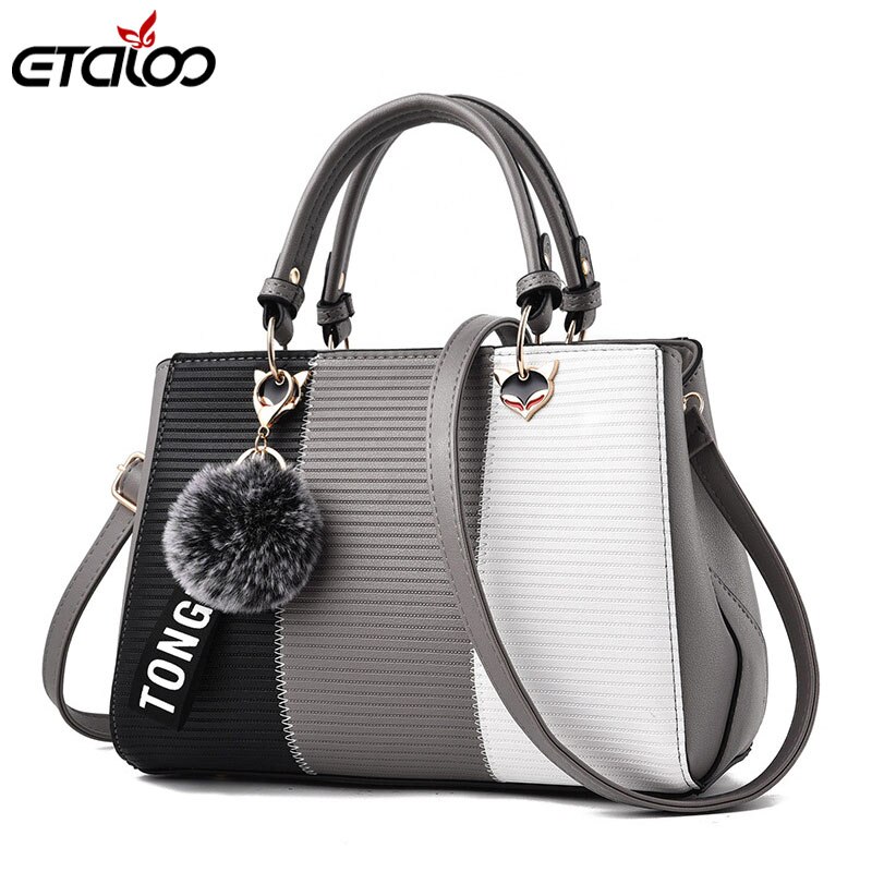 Women's Handbags Leather Bags for Women Casual Tote Ladies Bags Bolsos Fur Women Messenger Bags: Gray