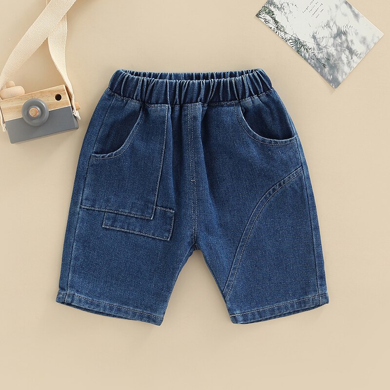 Fashionable Little Boy Shorts, Elastic Waist Solid Color Denim Shorts with Pockets for Summer Spring Summer, 18Months-6Years