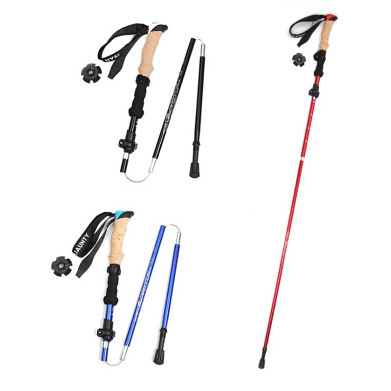 1pc Foldable Hiking Walking Sticks Aluminum Trekking Pole Camping Hiking Walking Pole Telescopic Crutches Tool