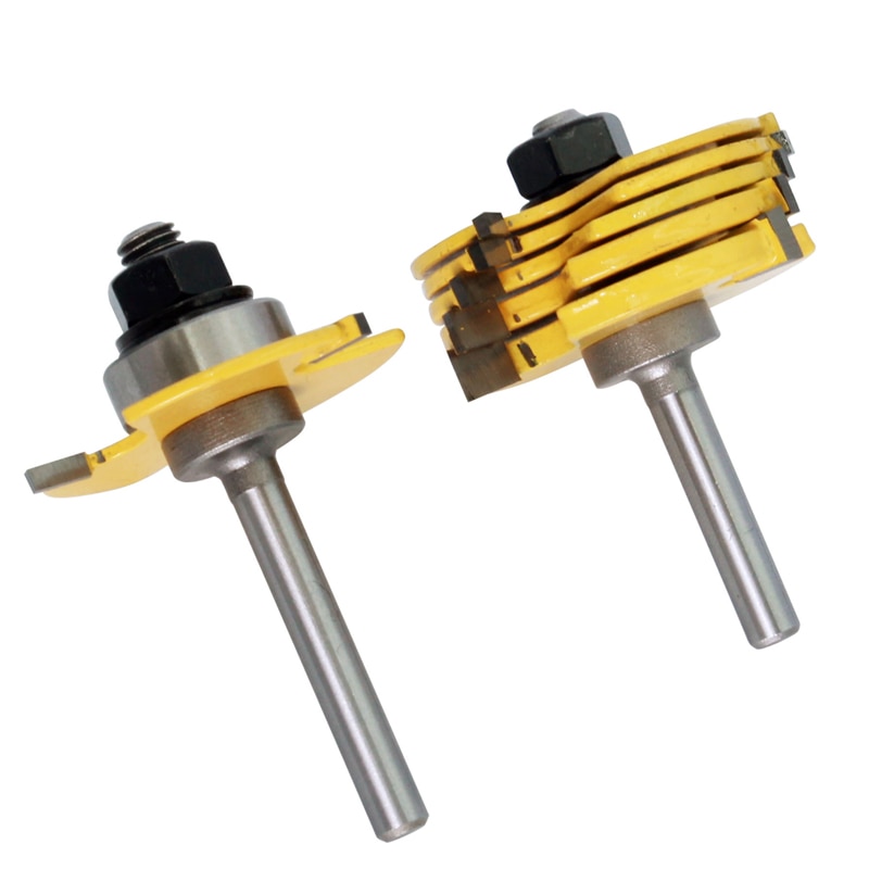 2PC 1/4" 6mm Shank 6 Piece Slot Cutter 3 Wing Router Bit Set Woodworking Chisel Cutter Tool Tenon Cutter for Woodworking Tool