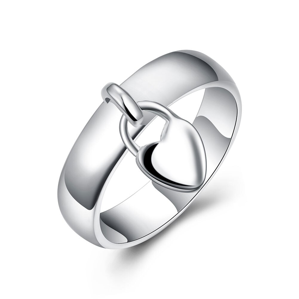 Verzilverd Vinger Ring Verzilverde Sieraden Opknoping Hart Lock Ringen Voor Vrouwen/Mannen Maat 6 #-10 #