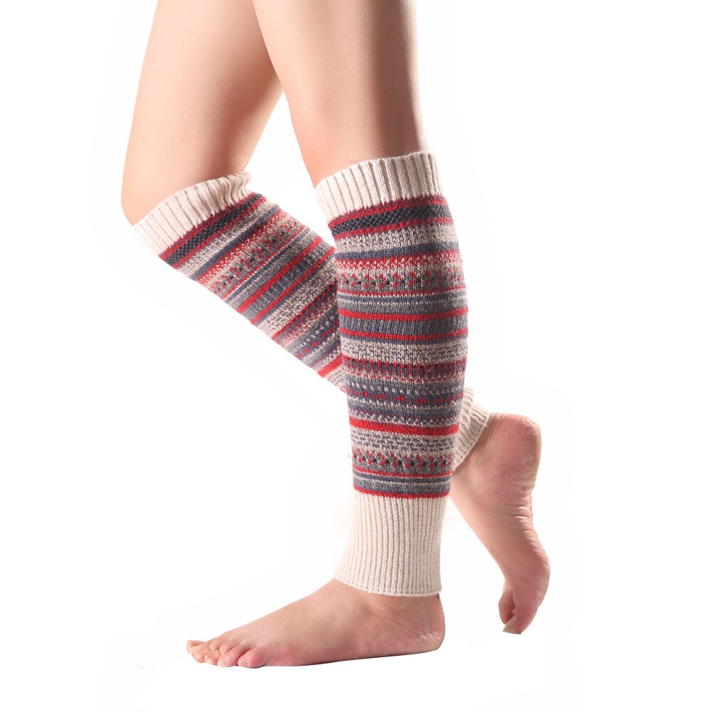 Femmes rayé tricoté jambières hiver sans pied genou haute couture bottes chaussettes jambières femmes genou haute hiver