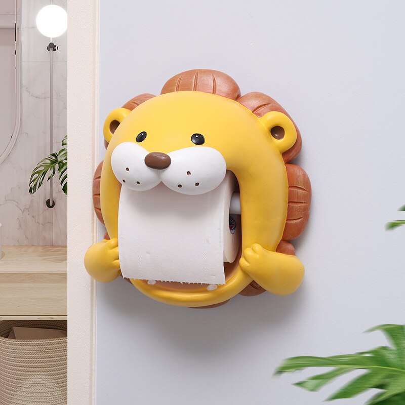 Resin animal toilet paper holder perforated free paper holder bathroom waterproof shark/dinosaur/lion tissue storage towel rack