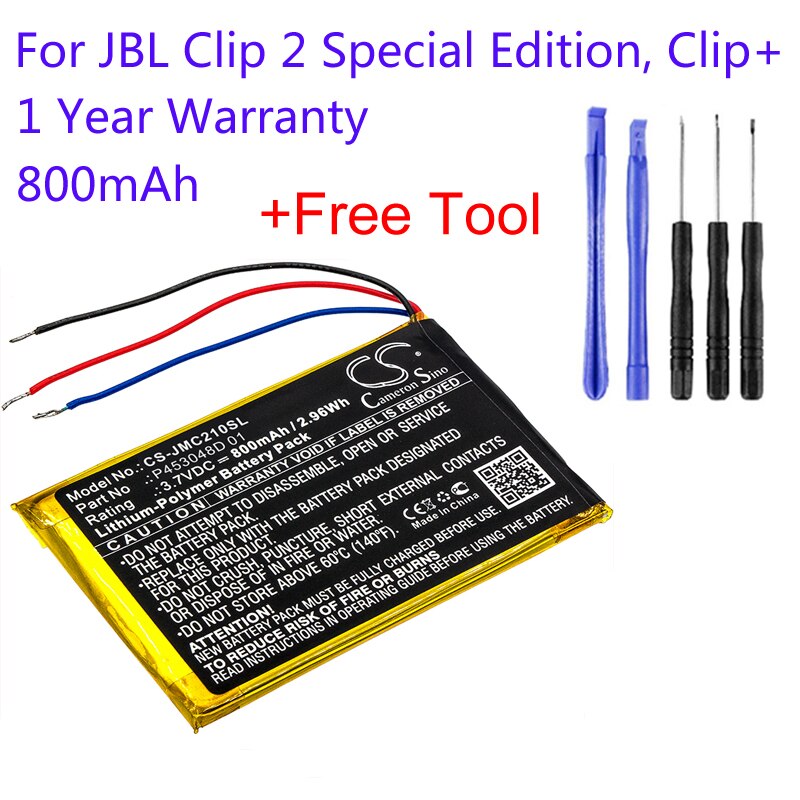 Cameron Sino P453048D 01 Voor Jbl Clip 2 Speciale Editie, clip Plus 800Mah CS-JMC210SL Bluetooth Vervanging Speaker Accu Accu