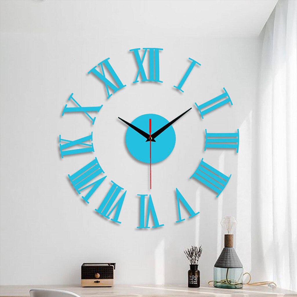 Diy Clock Frameless DIY Wall Mute Clock 3D Mirror Surface Sticker Home Office Decor Home decoration Modern Wall Clock 50x50cm: M