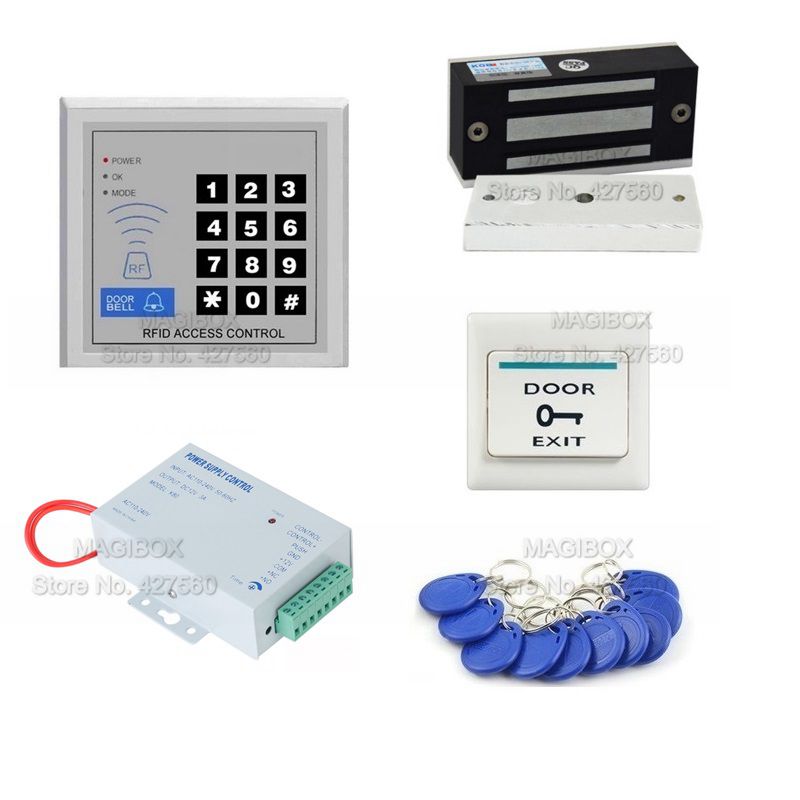 ACSS28 Deur Toegangscontrole Systeem Kit 60 kg Magnetische Lock + Voeding + RFID Sleutelhangers