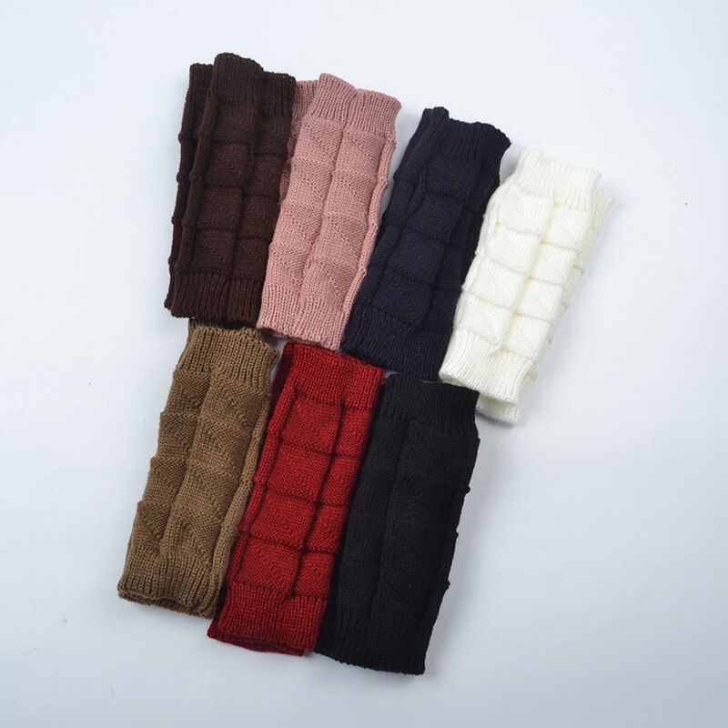 Autumn Winter Arm Cover Women Soft Crochet Knitted Arm Sleeve Solid Color Half Finger Gloves Outdoors Warm Mittens