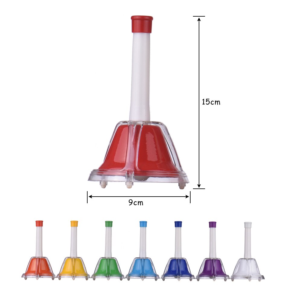 8 Note Diatonic Metal Bell colorido Handbell mano campanillas de percusión Kit de juguete Musical para niños para aprender a enseñar