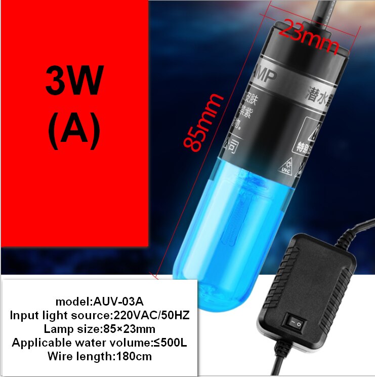 Hongyi akvarium uv -lampa, timer eller strömbrytare på av uv -sterilisator sterilisera, ljusbarriärskydd uv -nyans för att skydda fisk: 3w( a)